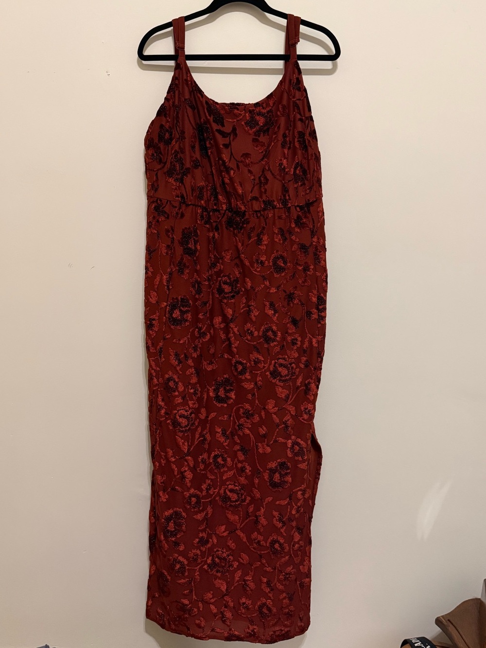 torrid Red/Rust Floral Maxi Dress with Embroidered Detail